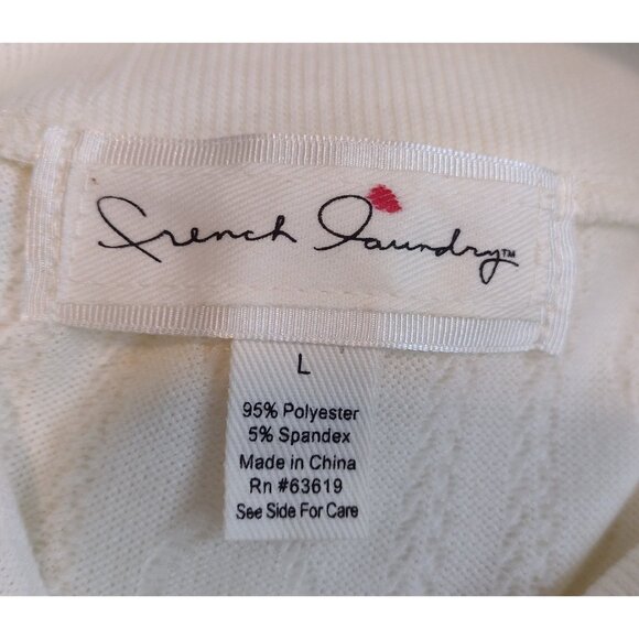 French Laundry Thin Knit Pullover Sweater Size L Cream Pockets Split Mock Neck - Picture 6 of 7